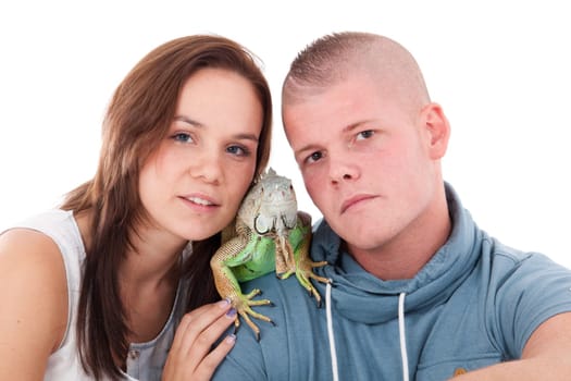 Young adults in a white studio having fun