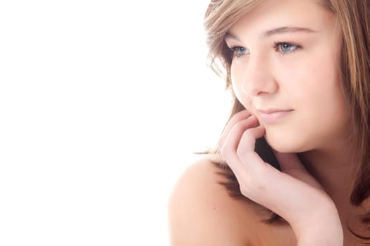 Young teenager in de studio on white
