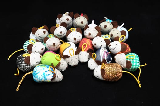Toy Mouse Made of Cotton Cloth on a Black Background