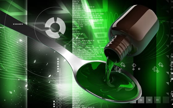 Digital illustration of medicine with spoon in colour background