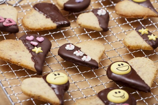 Cookies with chocolate coating and sugar décor