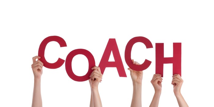 Many Hands Holding the Word Coach, Isolated