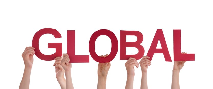 Many People Holding red Letters Building the Word Global, Isolated