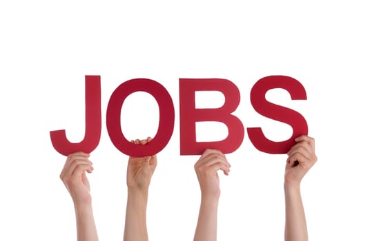 Many People Holding the red Word Jobs, Isolated