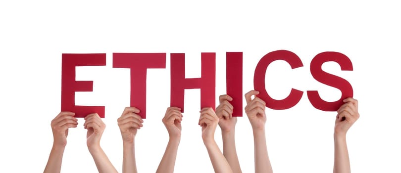 People Holding the Red Word Ethics, Isolated