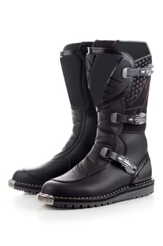 Enduro boots for riding on a motorcycle isolated on white
