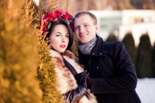 Lucky dating in the park happy couple