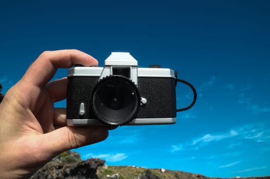 Photography Concept Classic Vintage 35mm Gray Plastic Camera
