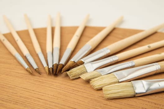New Wooden Different Paintbrush Set Texture over a Colored Background