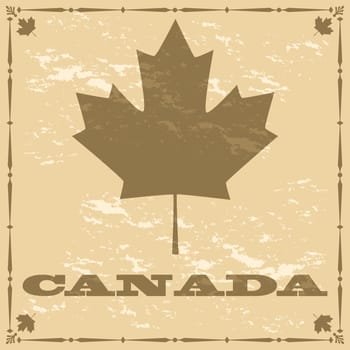 Concept illustration showing a Canadian maple leaf on a brown old-style looking piece of paper