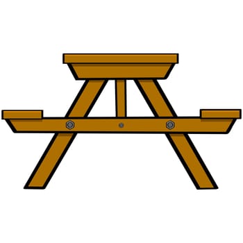 Cartoon illustration showing a typical wooden picnic and camping table