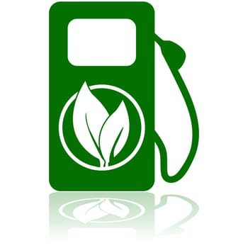 Icon showing a green gas pump with a leaf on it to represent an environmentally friend option of fuel