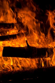 firewood burned in a bonfire closeup