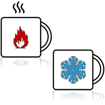 Cartoon illustration showing a couple of mugs for hot and cold beverages