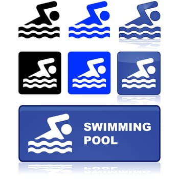 Sign in different colors showing a man swimming