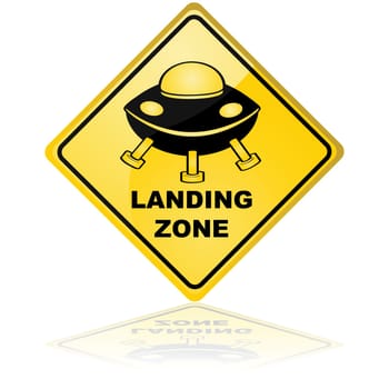 Concept illustration showing a traffic sign for a spaceship landing zone