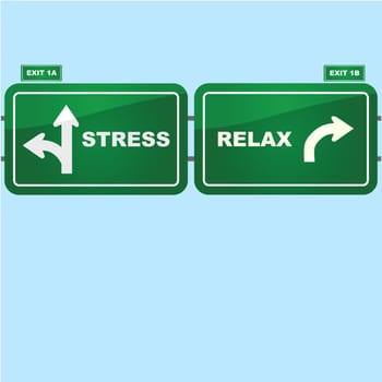 Concept illustration showing highway road signs with exist to stress and relax situations