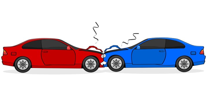 Cartoon illustration showing two cars after a head-on collision