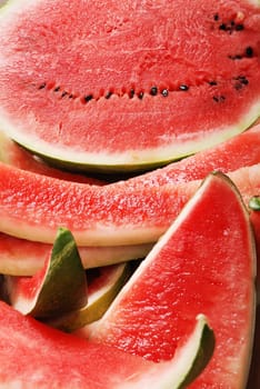 Fresh watermelon with eaten slices