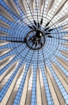 Futuristic roof at Sony Center, Potsdamer Platz, Berlin, Germany.