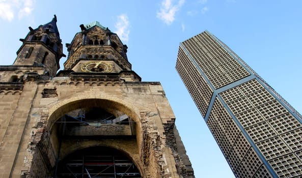 Ruins of Kaiser Wilhelm Memorial Church in Berlin destroyed by Allied bombing and preserved as memorial, Berlin, Germany