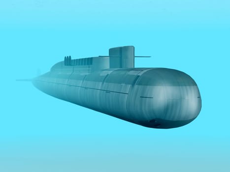 Computer-generated 3D illustration with a Russian nuclear submarine from the Cold War