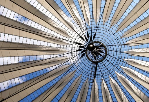Futuristic roof at Sony Center, Potsdamer Platz, Berlin, Germany.