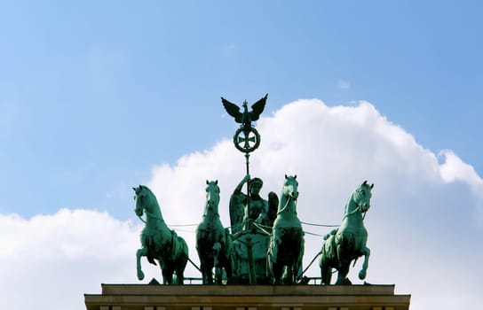 Quadriga on the Brandenburg Gate, a former city gate and one of the main symbols of Berlin, Germany