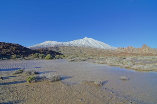 Hdr Picture Backlight Sunbeams and Snow on Teide Tenerife Canary Islands