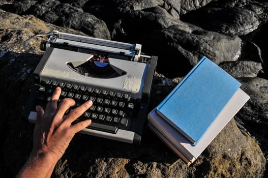 Old Ancient Vintage black and white Travel Typewriter