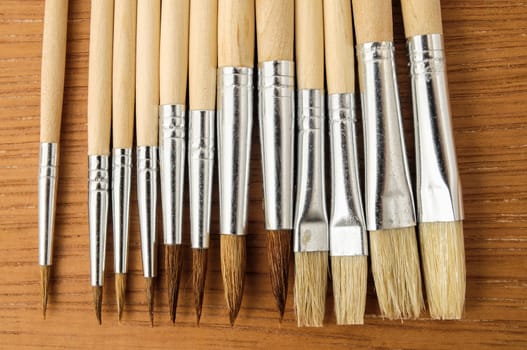 New Wooden Different Paintbrush Set Texture over a Colored Background
