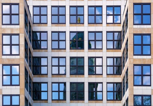German Cathedral reflex in modern building, Gendarmenmarkt square, Berlin