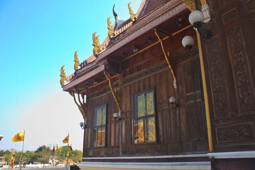 Traditional Thai style gable on the roof in Thai temple