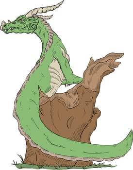vector - dragon on a tree stump , isolated on background