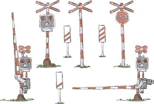 vector - rail barriers and sign - color , isolated on background