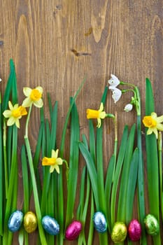 Rustic background with spring flowers and grasses