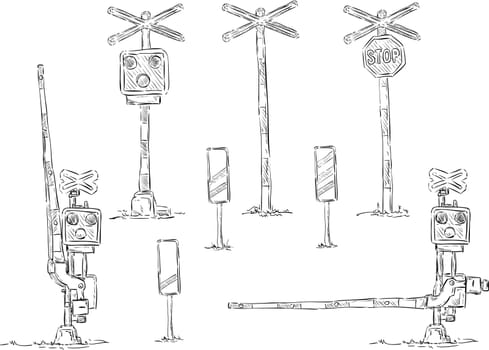 vector - rail barriers and sign , isolated on background