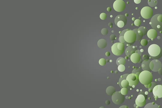 The green balls on gray background. Balls are placed on the right side of the image.