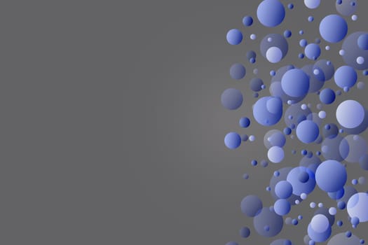 The blue balls on gray background. Balls are placed on the right side of the image.