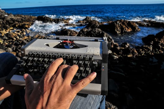 Old Ancient Vintage black and white Travel Typewriter