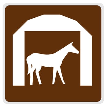 road sign - Horse and barn, white on brown