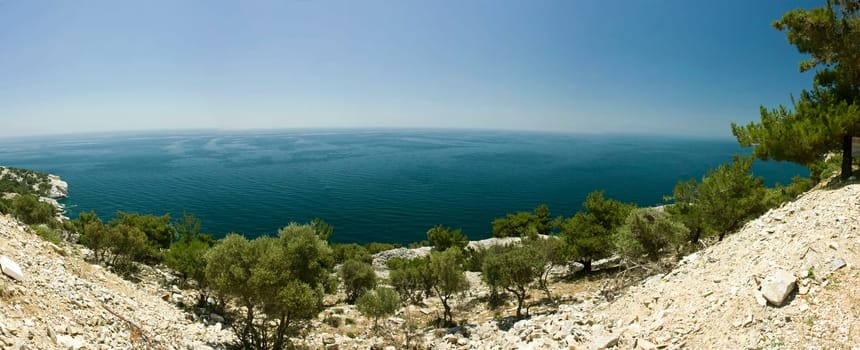 Panoramic view of beautiful clear water beach in Greece