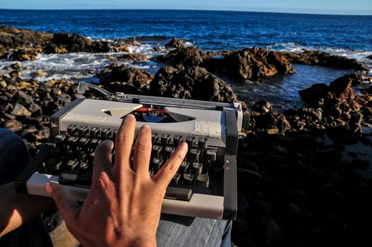 Old Ancient Vintage black and white Travel Typewriter