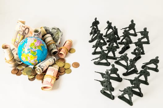 Plastic Lead Soldiers Representing War on a White Background