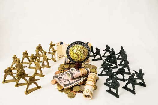 Plastic Lead Soldiers Representing War on a White Background