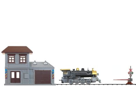A toy train isolated against a white background