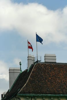 Flag of Austria and the EU at the Hofburg