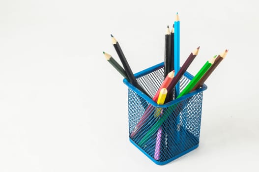 New Pencils Textured Set in Container box on a White Background