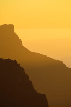 Backlight Silhouette Sunset over the Mountains in Canary Islands Tenerife