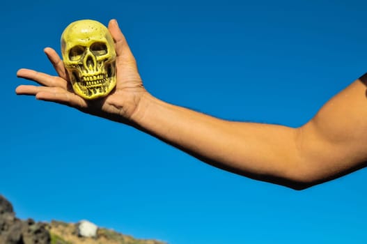 Ancient Vintage Old Doll with Human Skull Head